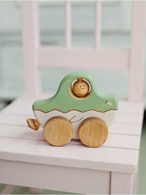 Bărcuță din lemn cu roti  - Wooden Toy Boat - Friendly Toys