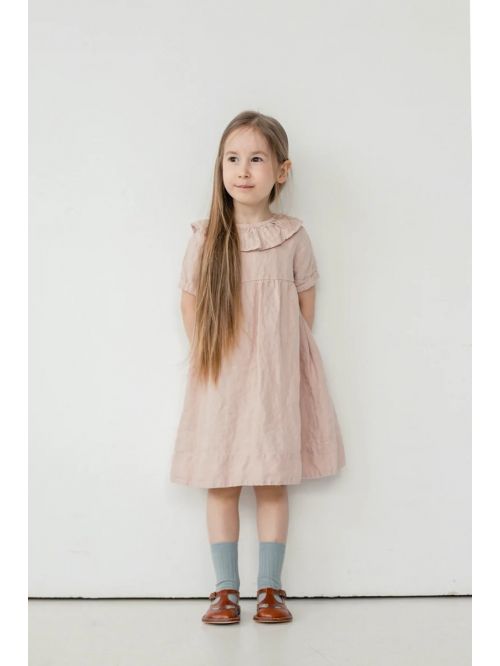 Rochie din in organic prespalat - La Petite Alice - Linen Ruffle Collar Dress