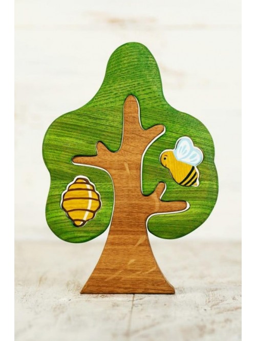Copac Waldorf tip puzzle - Wooden Caterpillar - albină și stup